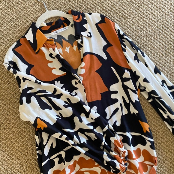 Zara Balloon Sleeve Print Collared Blouse - Picture 4 of 6